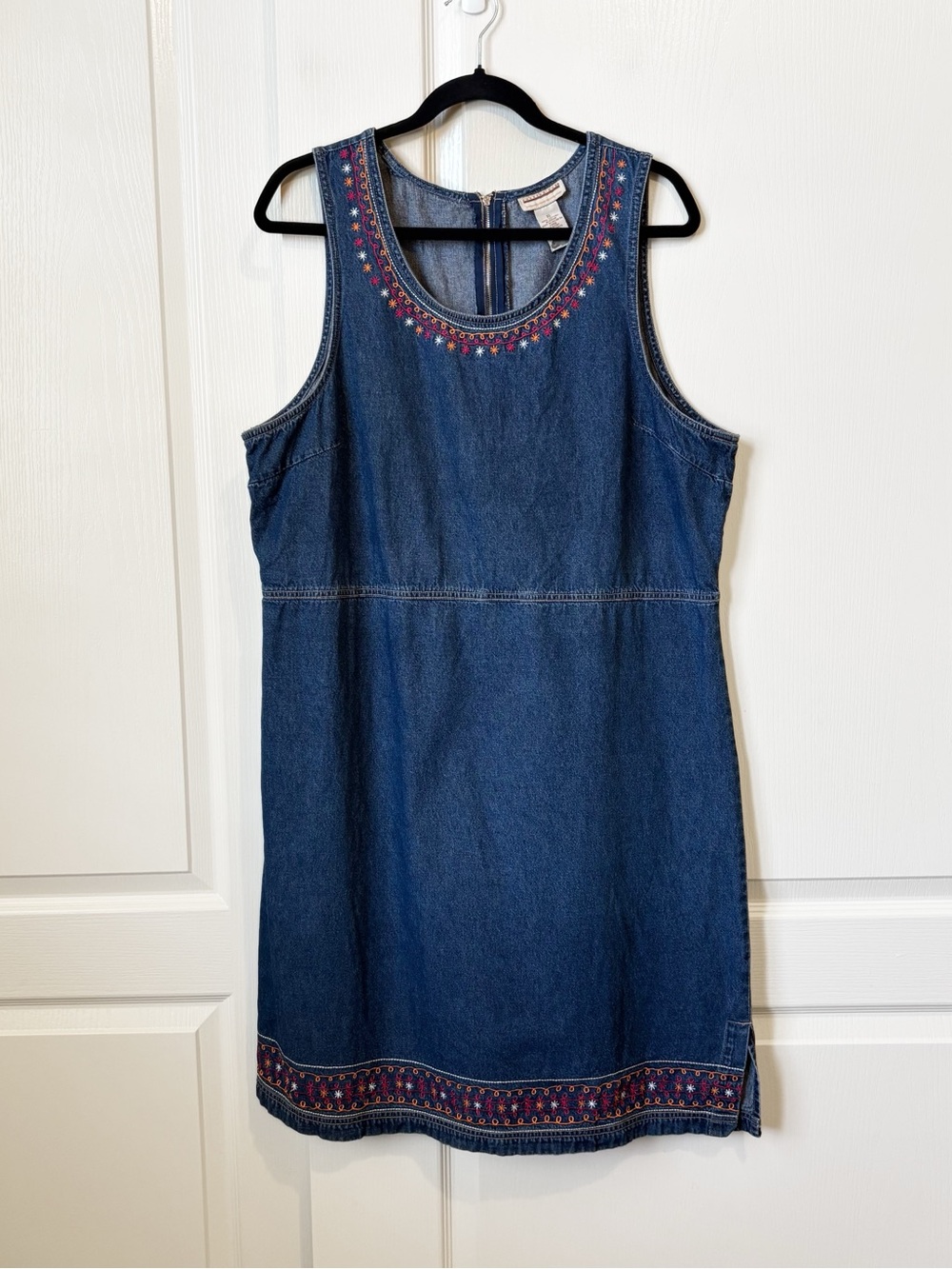 Vintage Expressions Denim Embroidered Jumper Dress XL 90s Boho